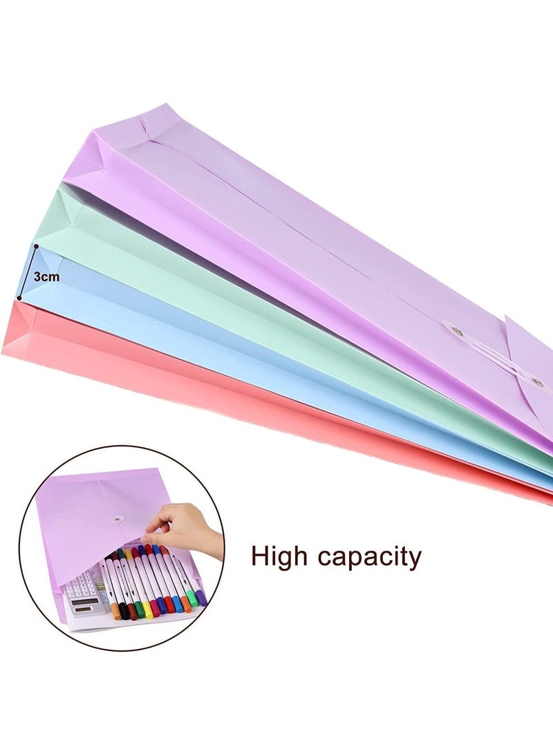 ChicAbode A4 Folder 8pcs, Plastic Expandable Envelope Document Bag with String Tie Closure, Large Capacity Information Bag Stationery Tools Organization for Home Office School (4 Colors) - Image 4